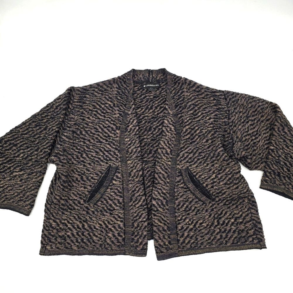 Chris Triola Hand Made Black And Brown Open Knit Cardigan Size L